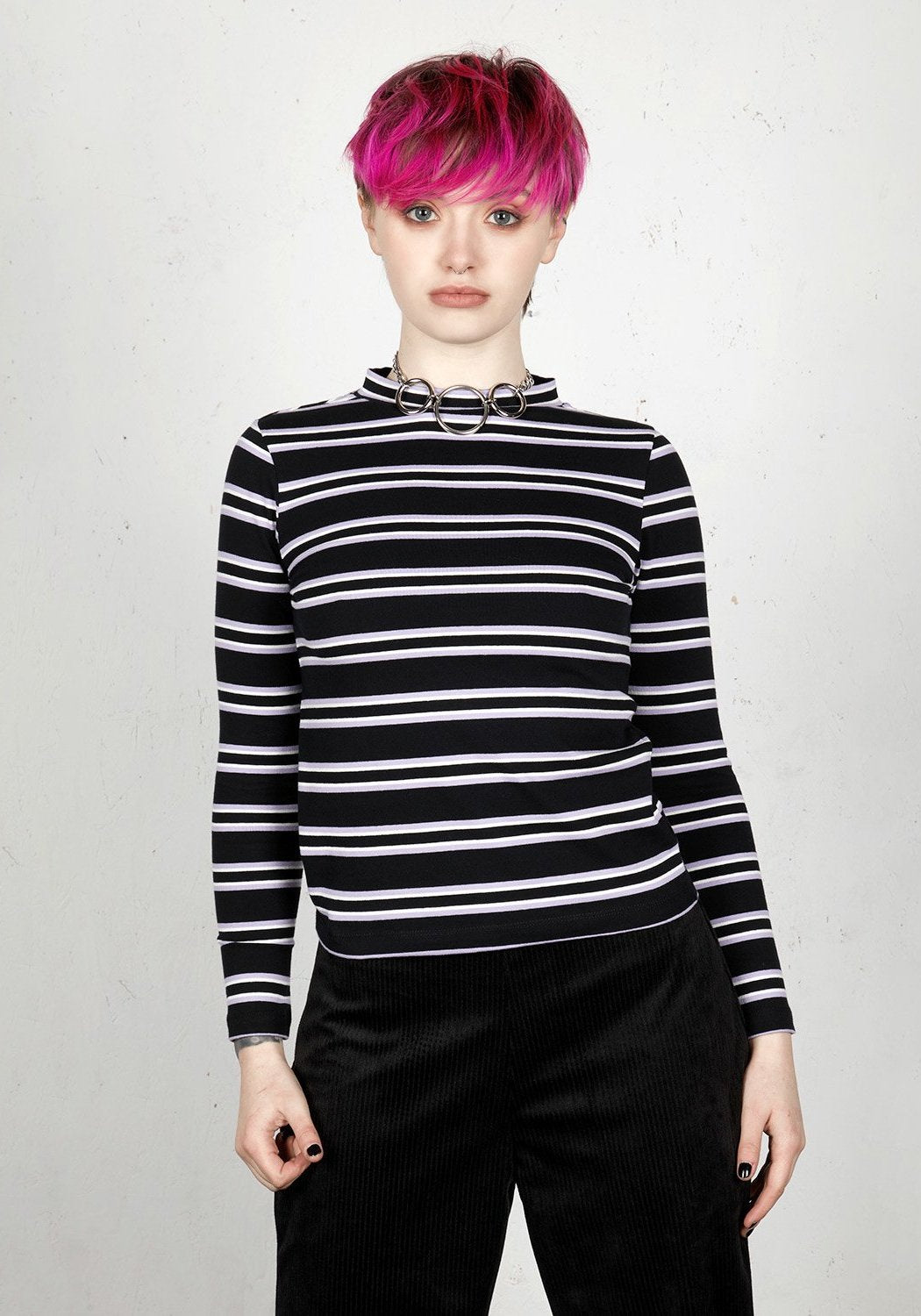 Purple Striped Long Sleeve Top | Heavyweight Cotton Crew Neck
