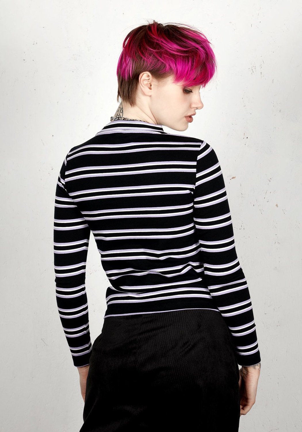 Purple Striped Long Sleeve Top | Heavyweight Cotton Crew Neck