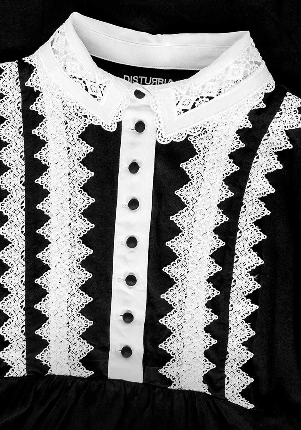Gothic Black Midi Dress with Lace Collar | Prudence