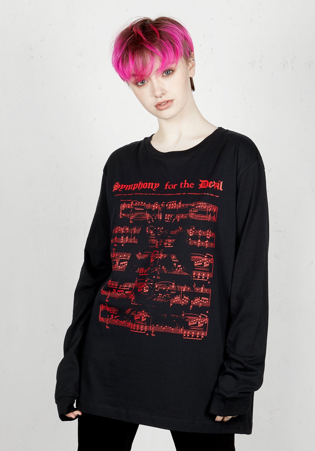 Black Long Sleeve Tee with Satanic Music Print | 100% Organic Cotton
