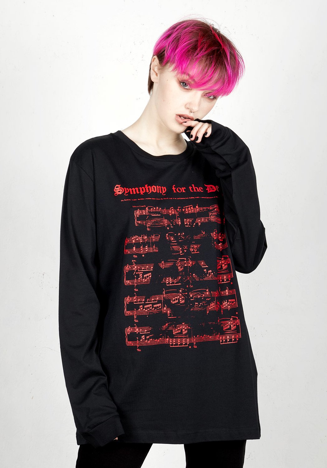 Black Long Sleeve Tee with Satanic Music Print | 100% Organic Cotton
