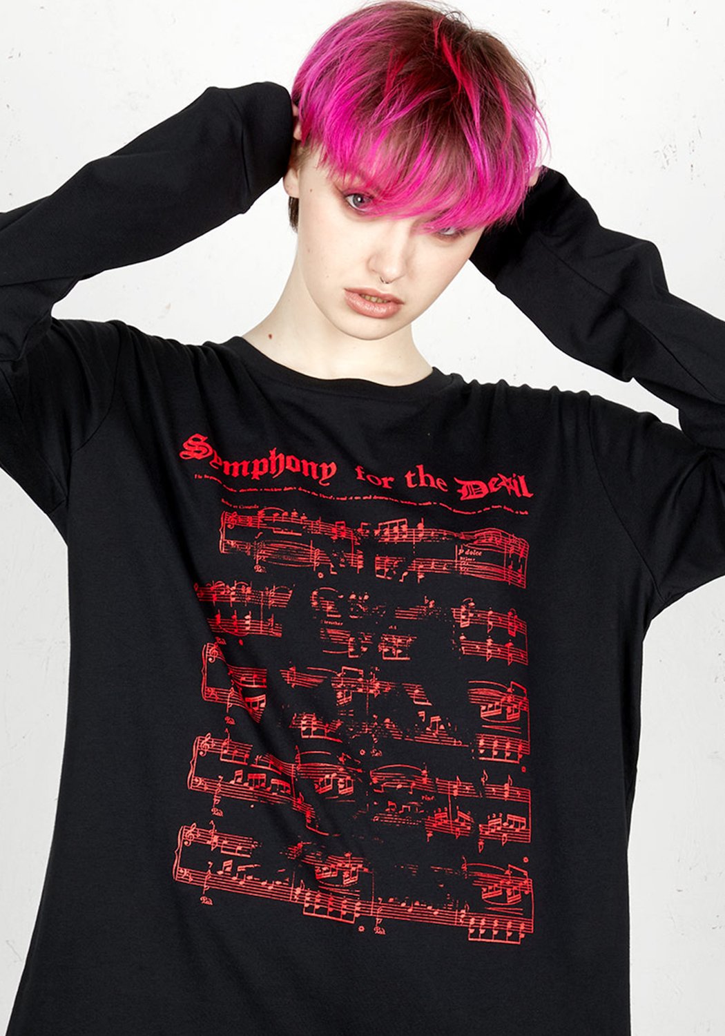 Black Long Sleeve Tee with Satanic Music Print | 100% Organic Cotton