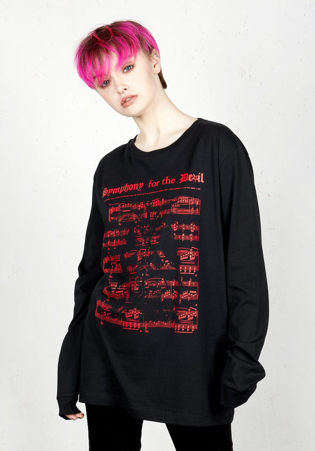 Black Long Sleeve Tee with Satanic Music Print | 100% Organic Cotton