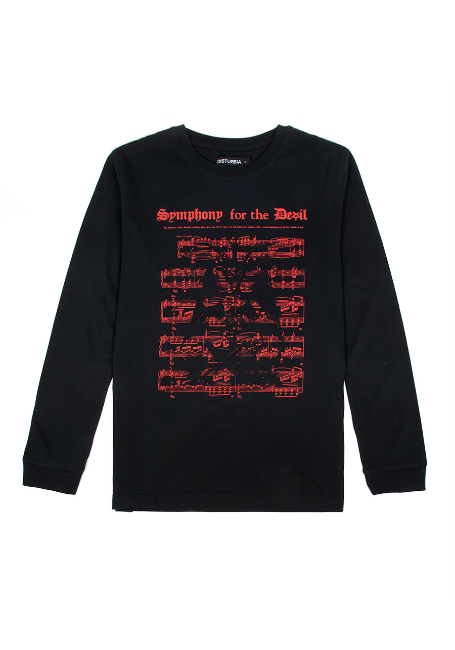 Black Long Sleeve Tee with Satanic Music Print | 100% Organic Cotton