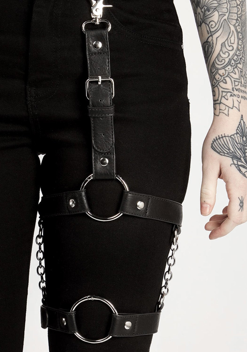Adjustable Faux Leather Leg Harness with Metal Rings & Chains | Tether