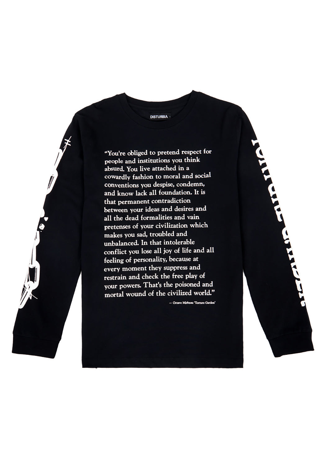 Black Long Sleeve Tee with Slogan & Chain Design | Torture Garden