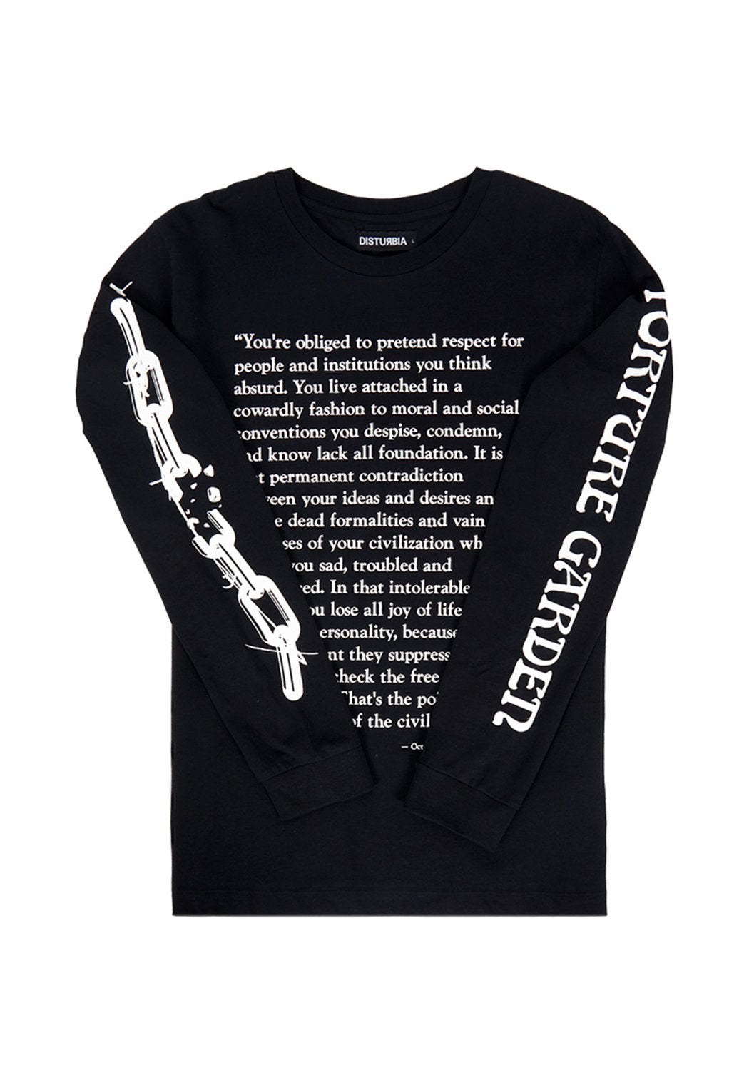 Black Long Sleeve Tee with Slogan & Chain Design | Torture Garden