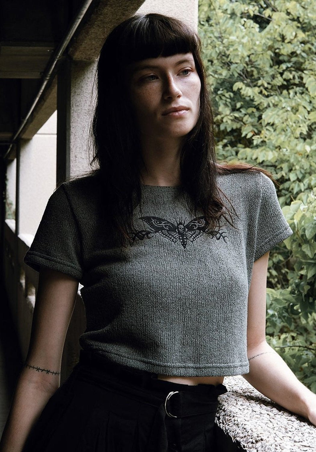 Chunky Knit Crop Top with Moth Embroidery | Morta