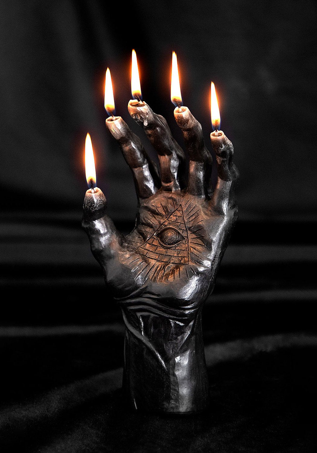 Black Hand of Glory Candle with Evil Eye Carving | Witch Ritual Decor