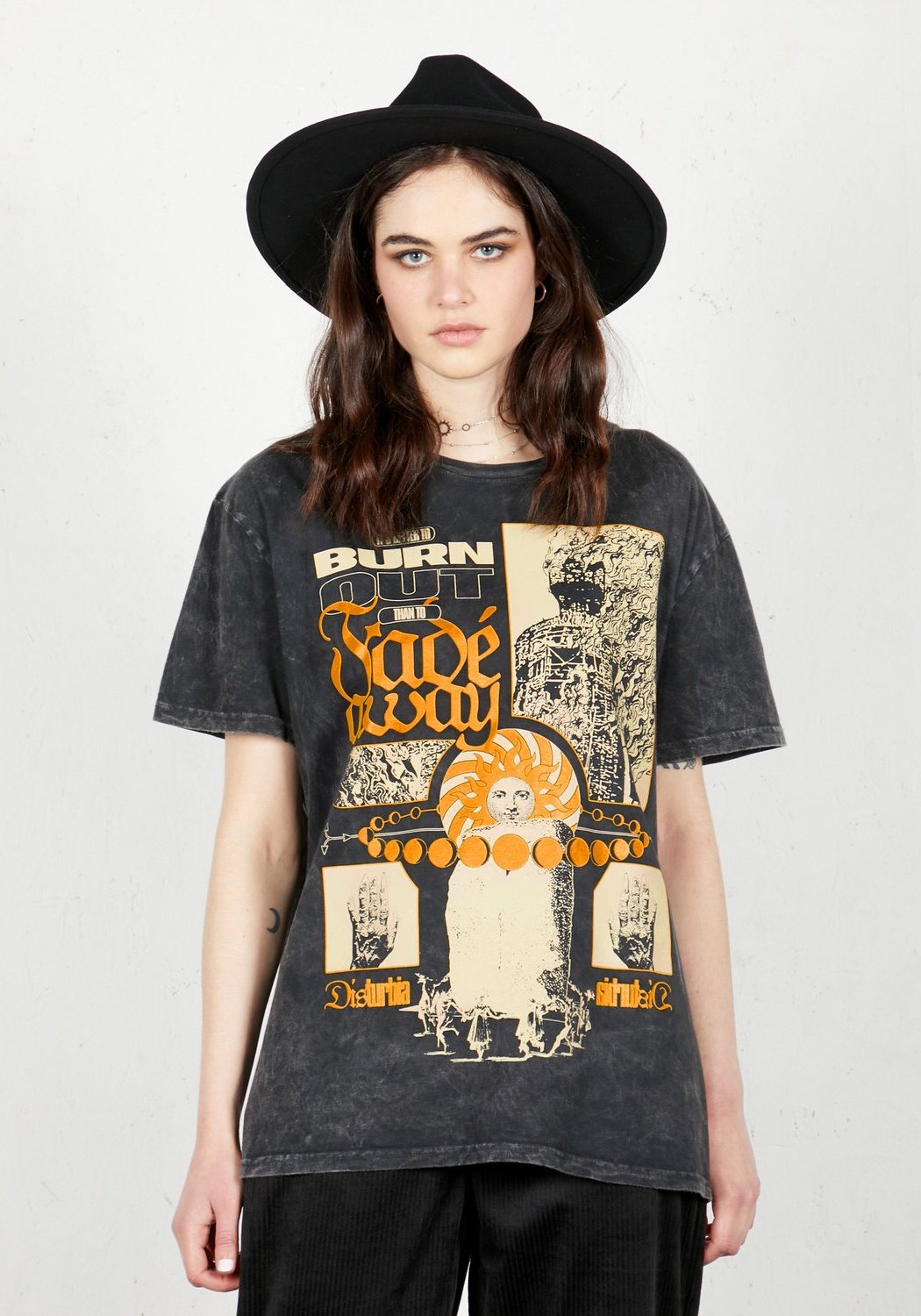 Vintage Wash Graphic T-Shirt with Pagan Print | Burn Out Tee