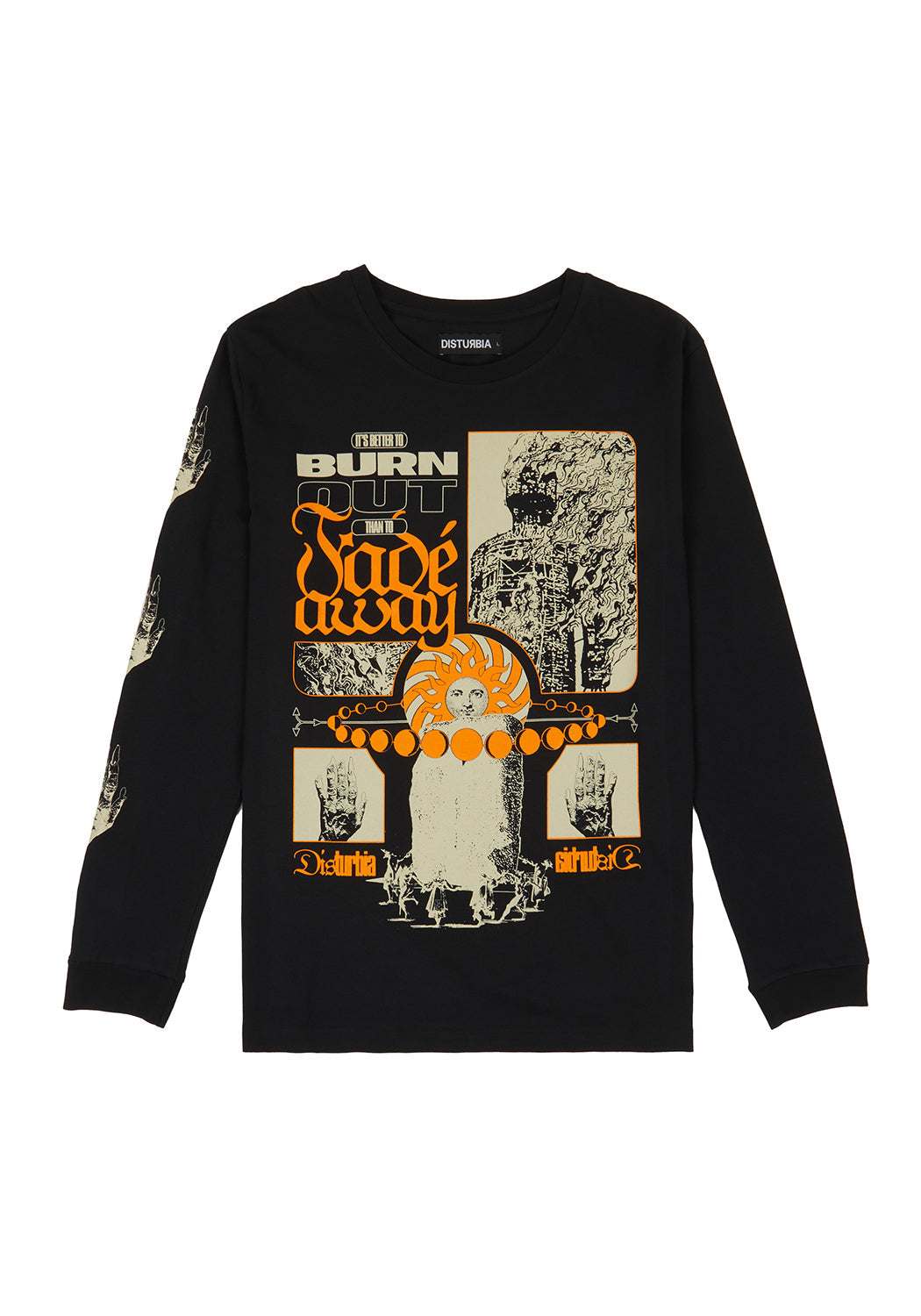 Black Long Sleeve Tee with Graphic Print & Ribbed Cuffs | Burn Out Style