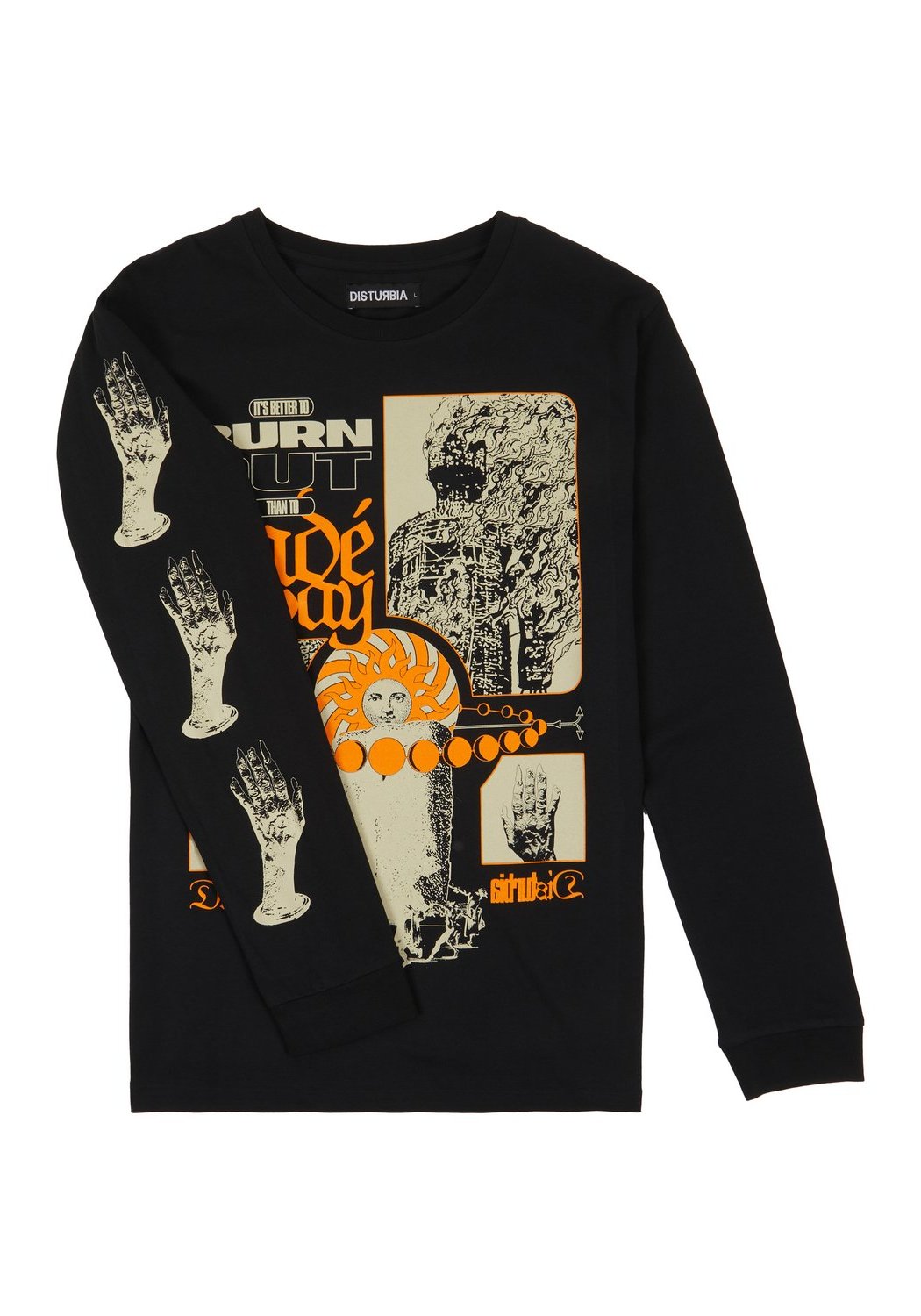 Black Long Sleeve Tee with Graphic Print & Ribbed Cuffs | Burn Out Style