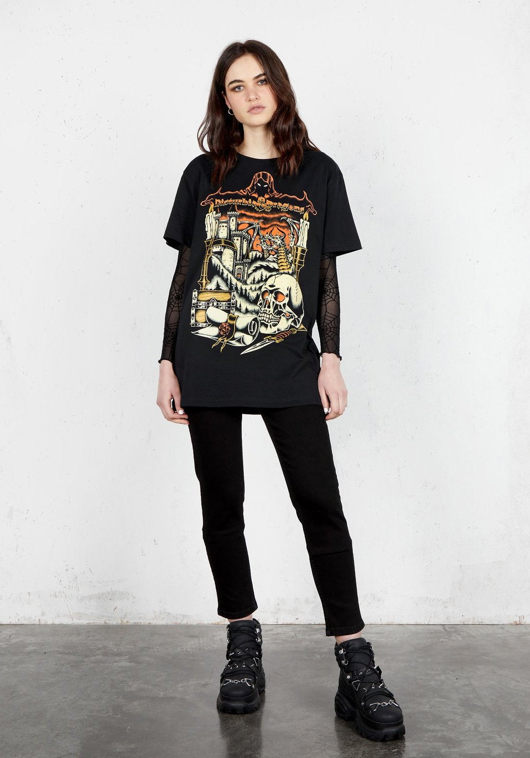 Disturbia & Dragons Graphic T-Shirt | Black Cotton Tee for Men & Women
