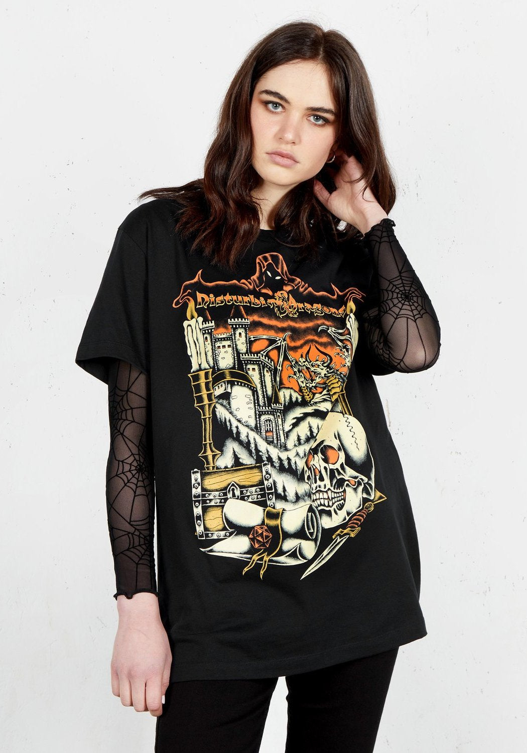 Disturbia & Dragons Graphic T-Shirt | Black Cotton Tee for Men & Women