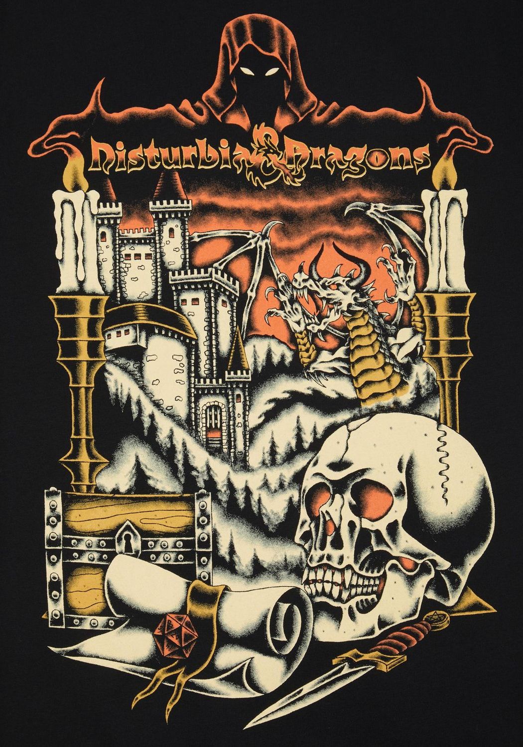 Disturbia & Dragons Graphic T-Shirt | Black Cotton Tee for Men & Women