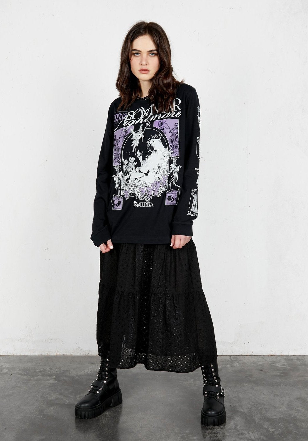 Alternative Graphic Long Sleeve Tee with Mystical Prints | Nightmare