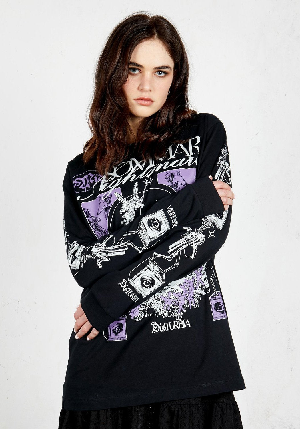 Alternative Graphic Long Sleeve Tee with Mystical Prints | Nightmare
