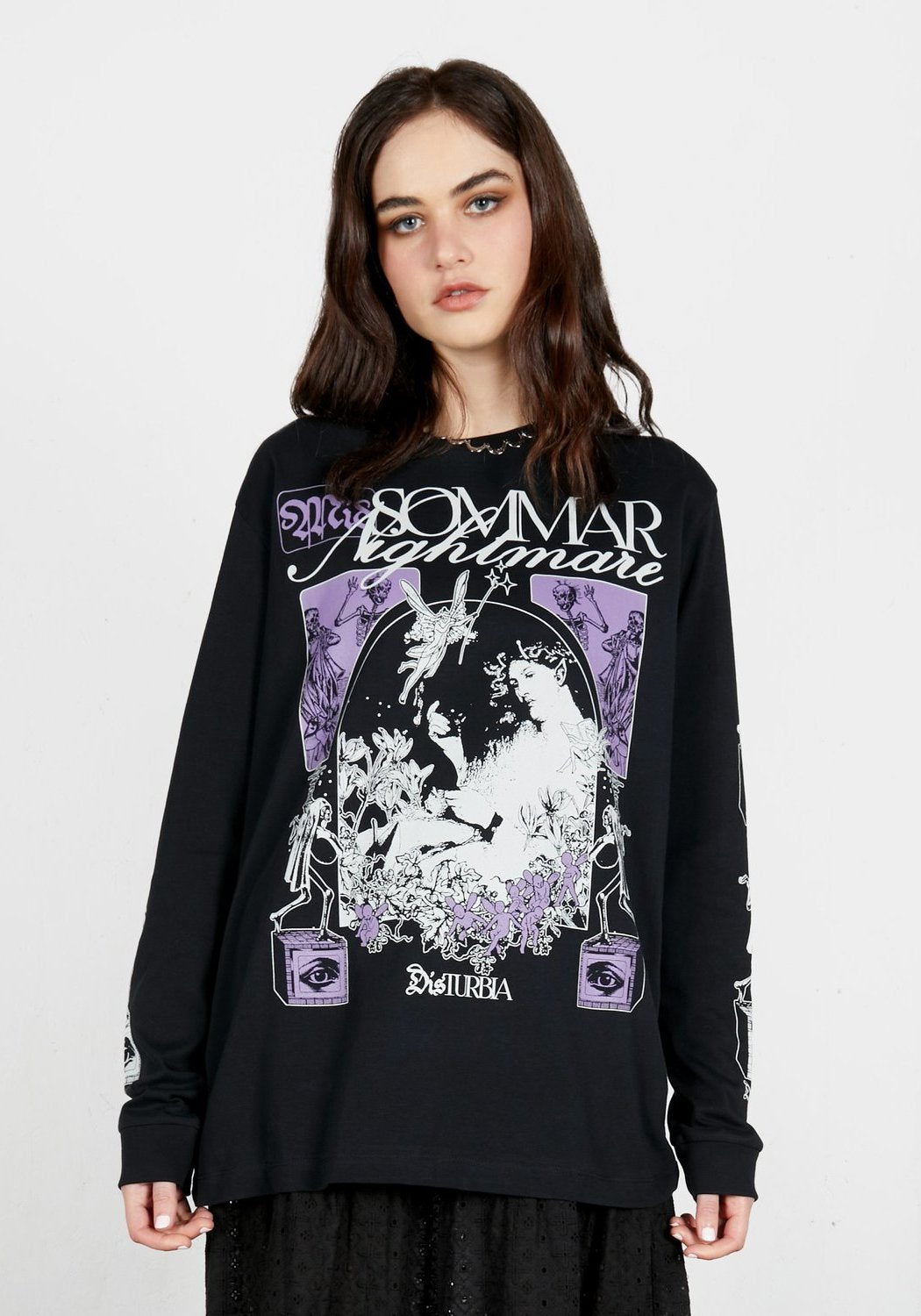 Alternative Graphic Long Sleeve Tee with Mystical Prints | Nightmare