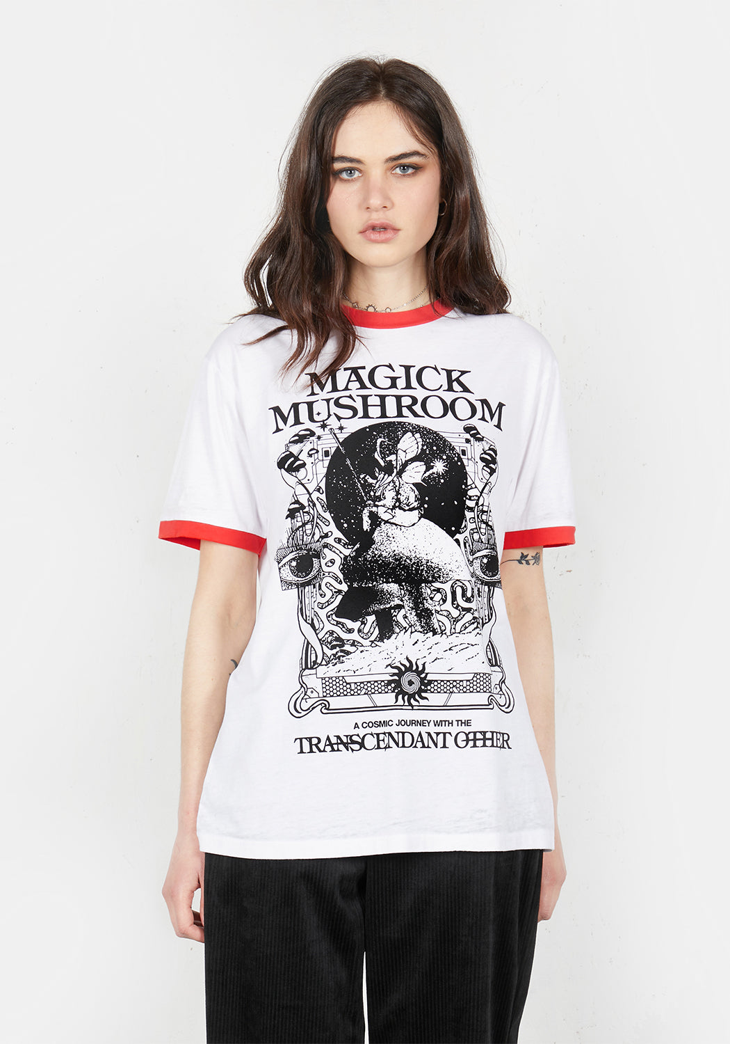 Unisex Mushroom Graphic Ringer Tee | Magick Relaxed Fit