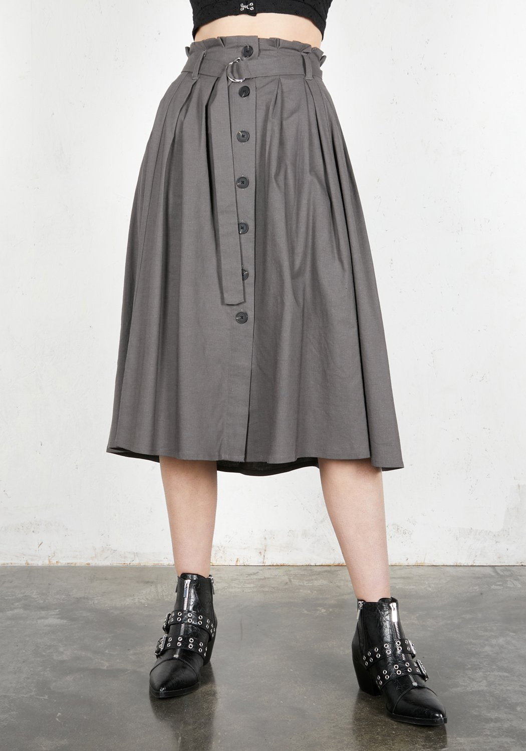 Linen Midi Skirt with Paper-Bag Waist & Belt | Rite