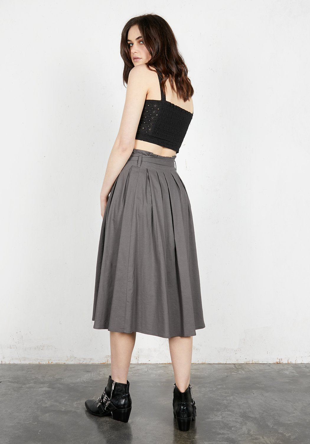 Linen Midi Skirt with Paper-Bag Waist & Belt | Rite