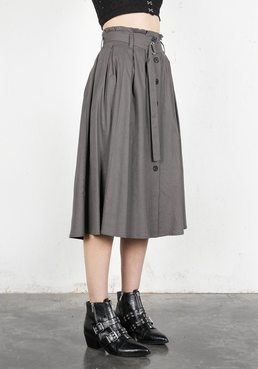Linen Midi Skirt with Paper-Bag Waist & Belt | Rite