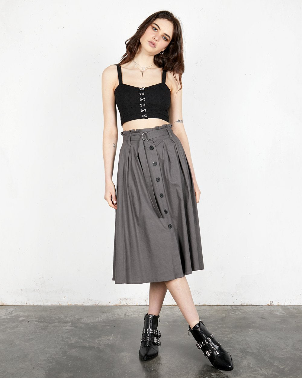 Linen Midi Skirt with Paper-Bag Waist & Belt | Rite