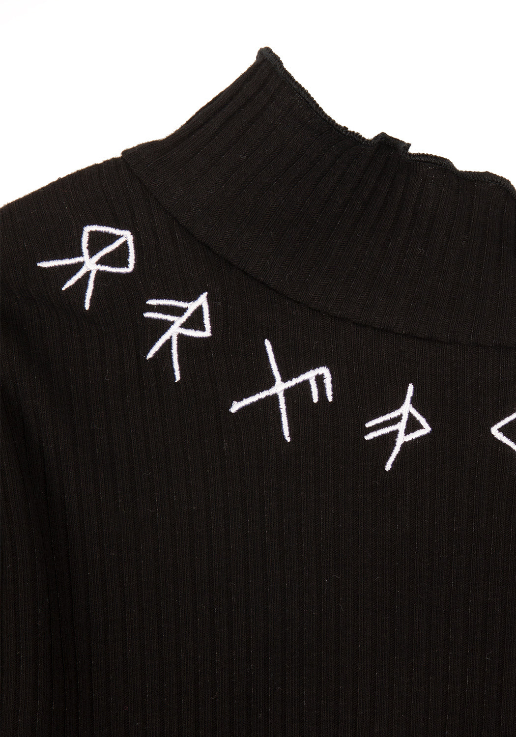 Black Ribbed Jersey Midi Dress with Rune Embroidery | Runa