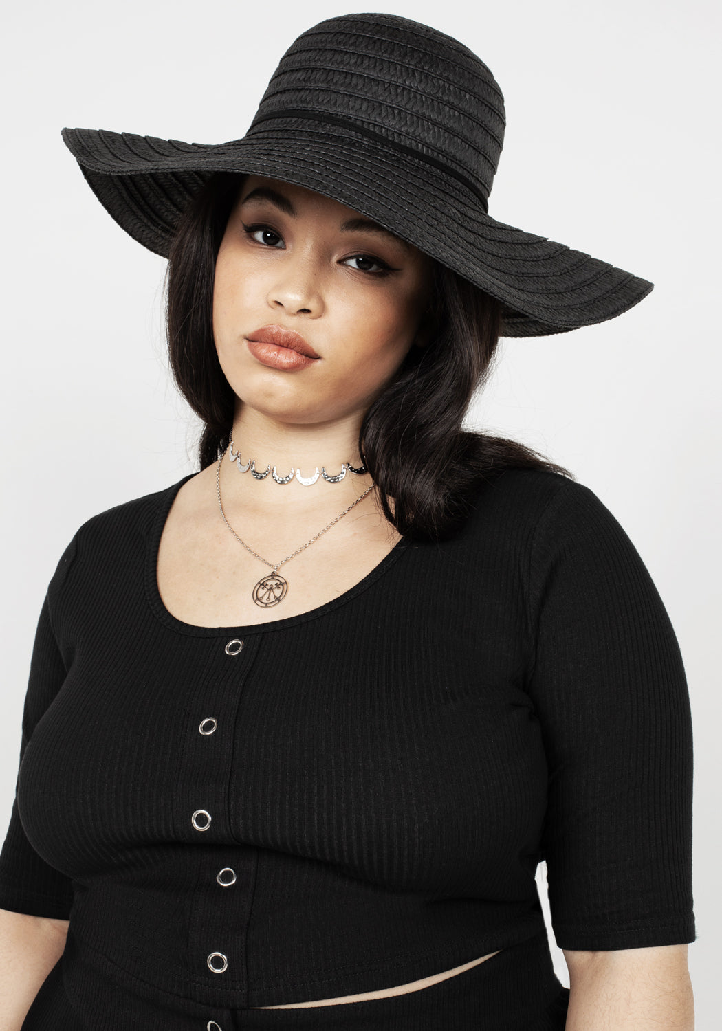 Ribbed Black Crop Top with Silver Studs | Obsidian