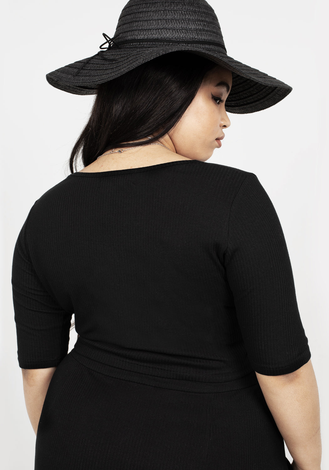 Ribbed Black Crop Top with Silver Studs | Obsidian