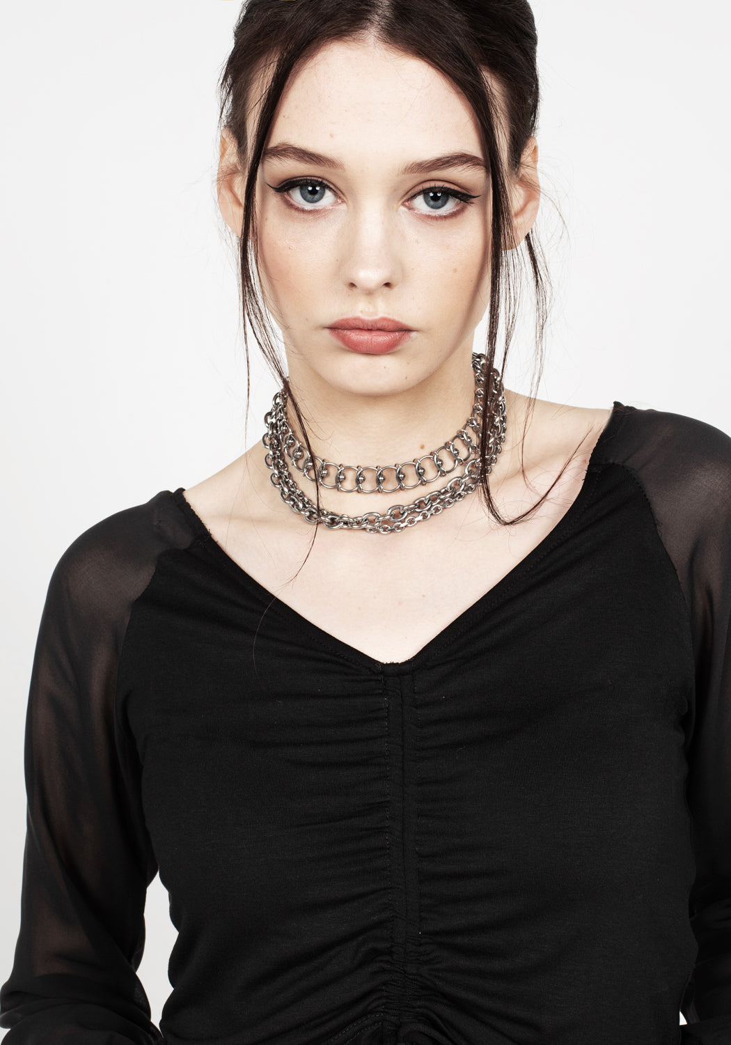 Ruched Sheer Sleeve Crop Top with Sweetheart Neckline | Maria