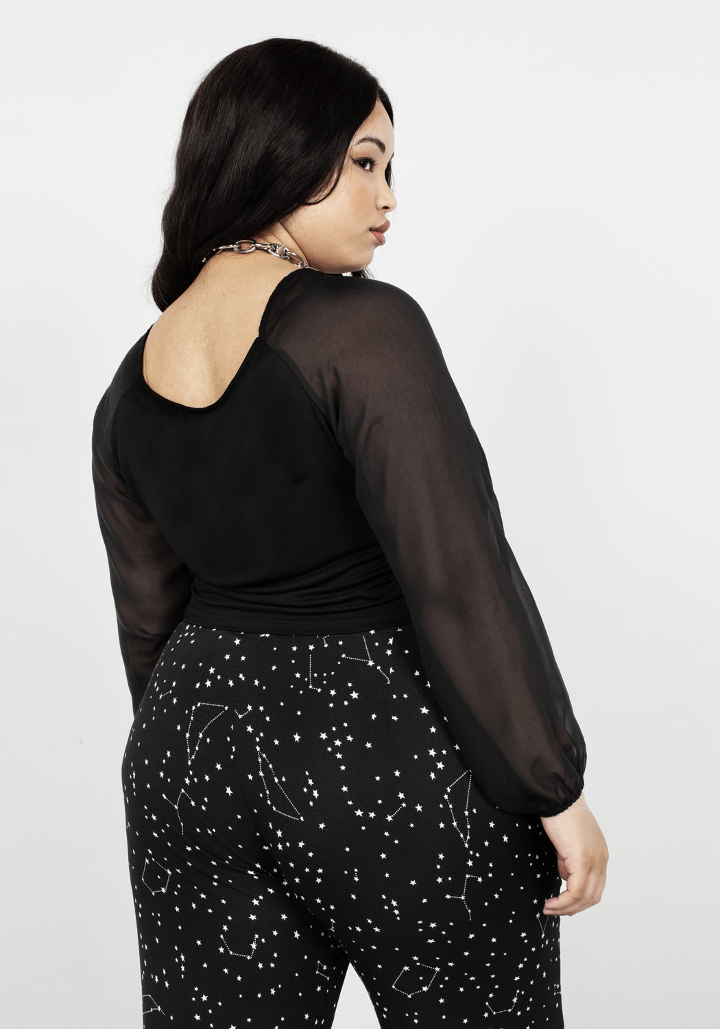 Ruched Sheer Sleeve Crop Top with Sweetheart Neckline | Maria