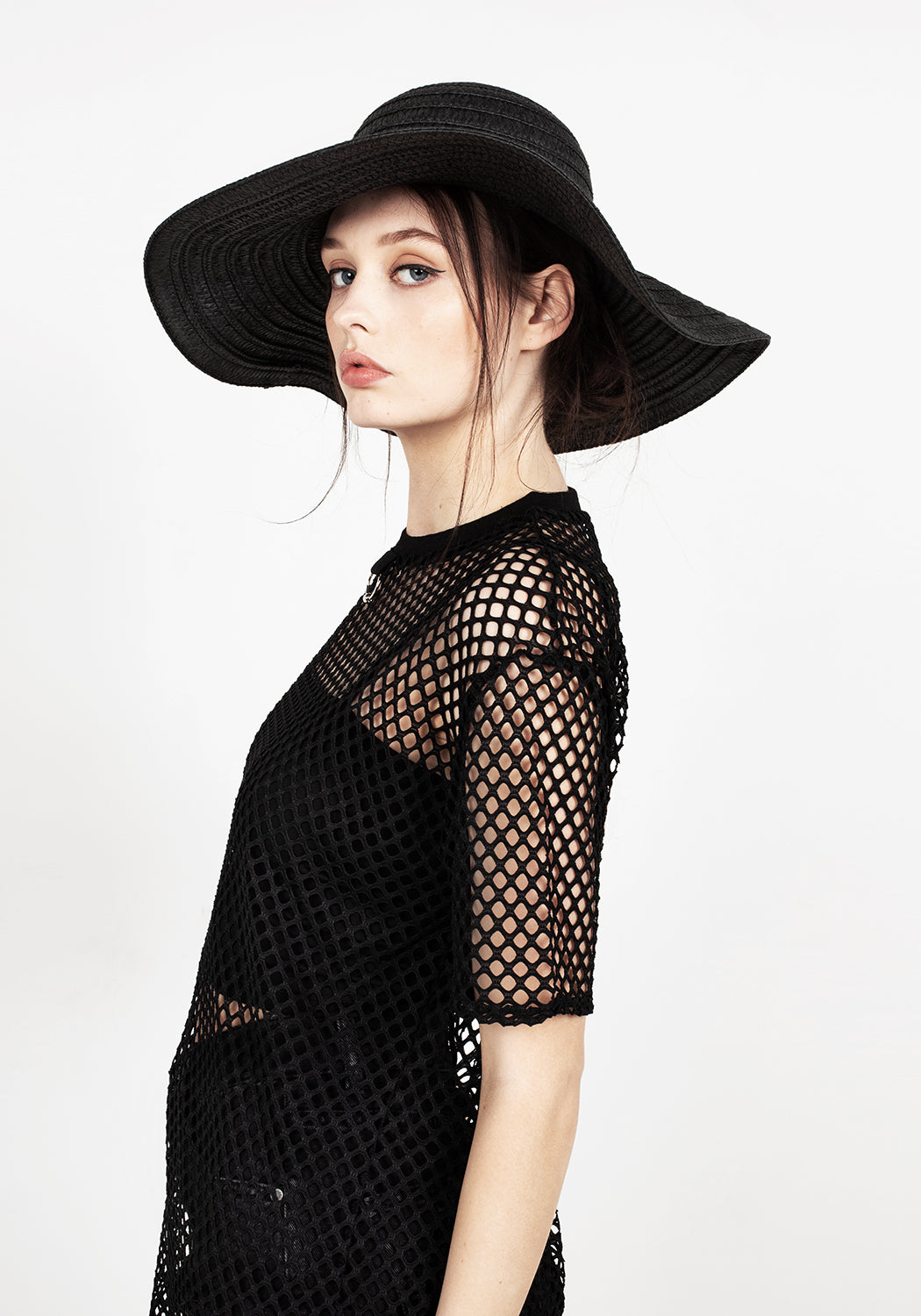 Wide Mesh Oversized T-Shirt with Drop Shoulders & Silver Hardware | Binding
