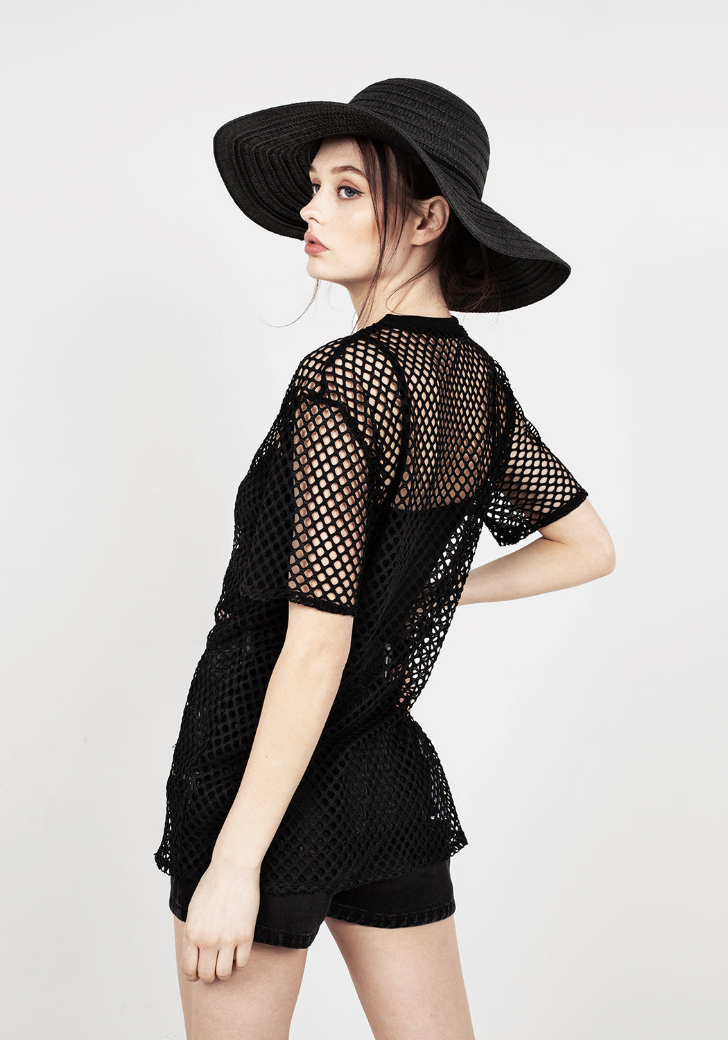 Wide Mesh Oversized T-Shirt with Drop Shoulders & Silver Hardware | Binding
