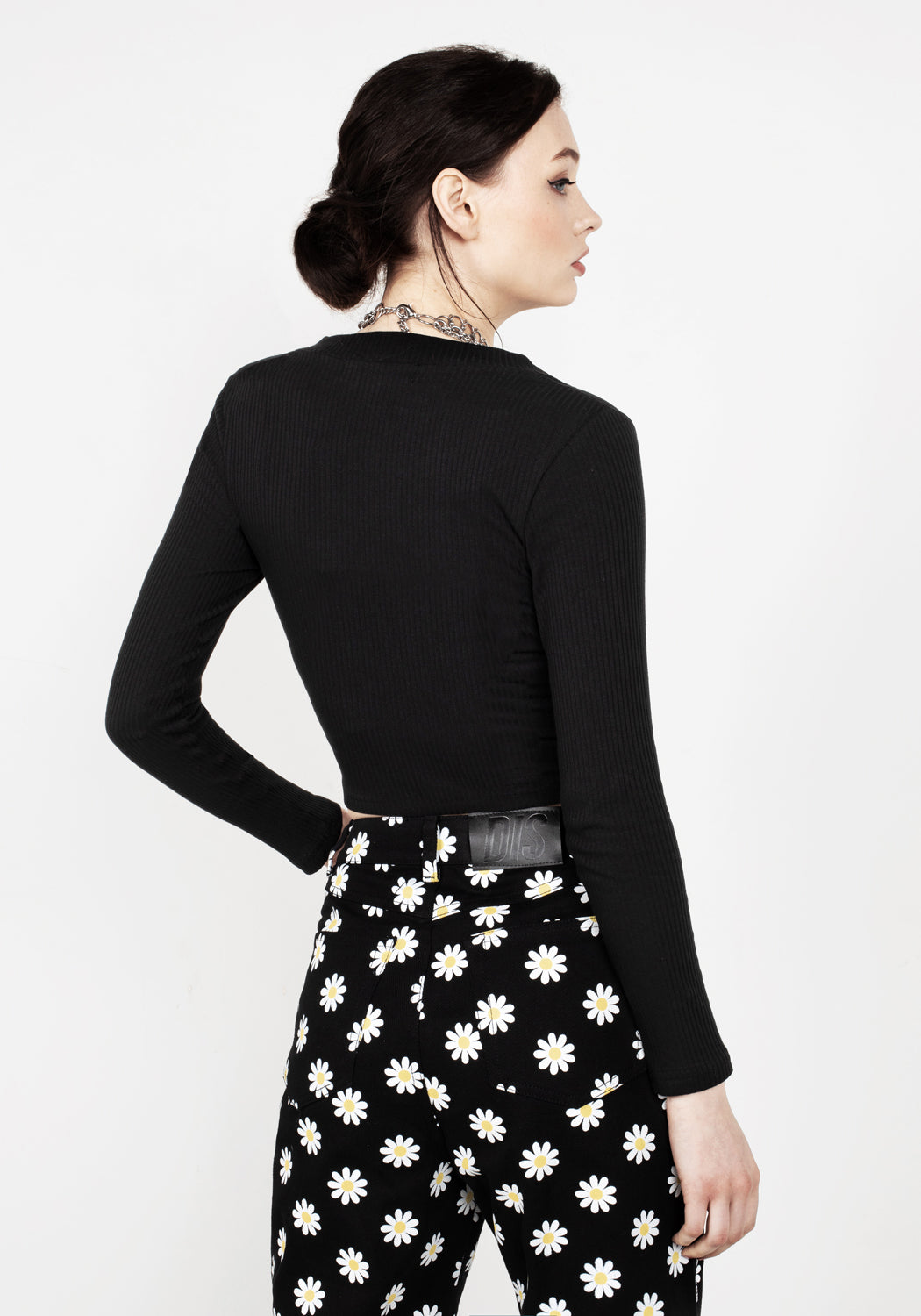 Black Cropped Cardigan with V-Neck & Marble Buttons | Shadow Jersey