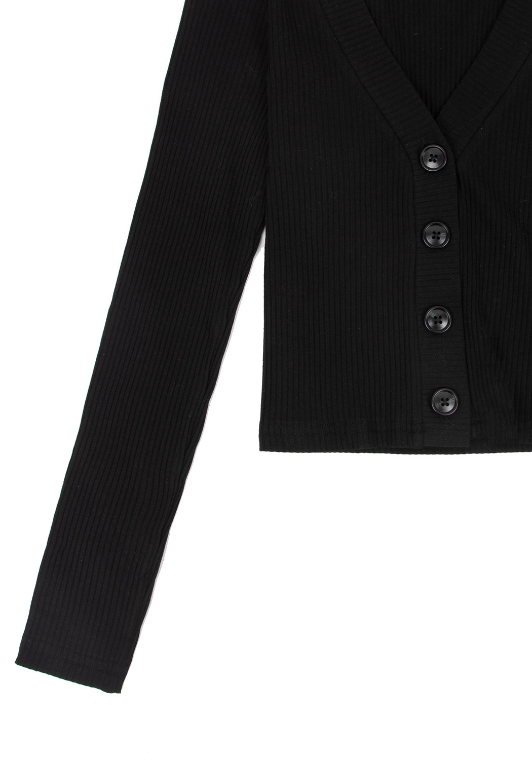 Black Cropped Cardigan with V-Neck & Marble Buttons | Shadow Jersey