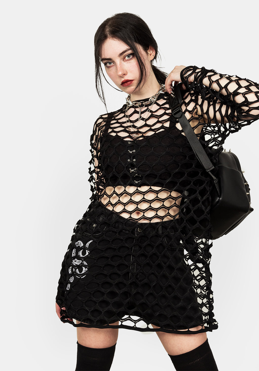 Wide Mesh Fishnet Top with Long Sleeves & Cotton Trim | Snare