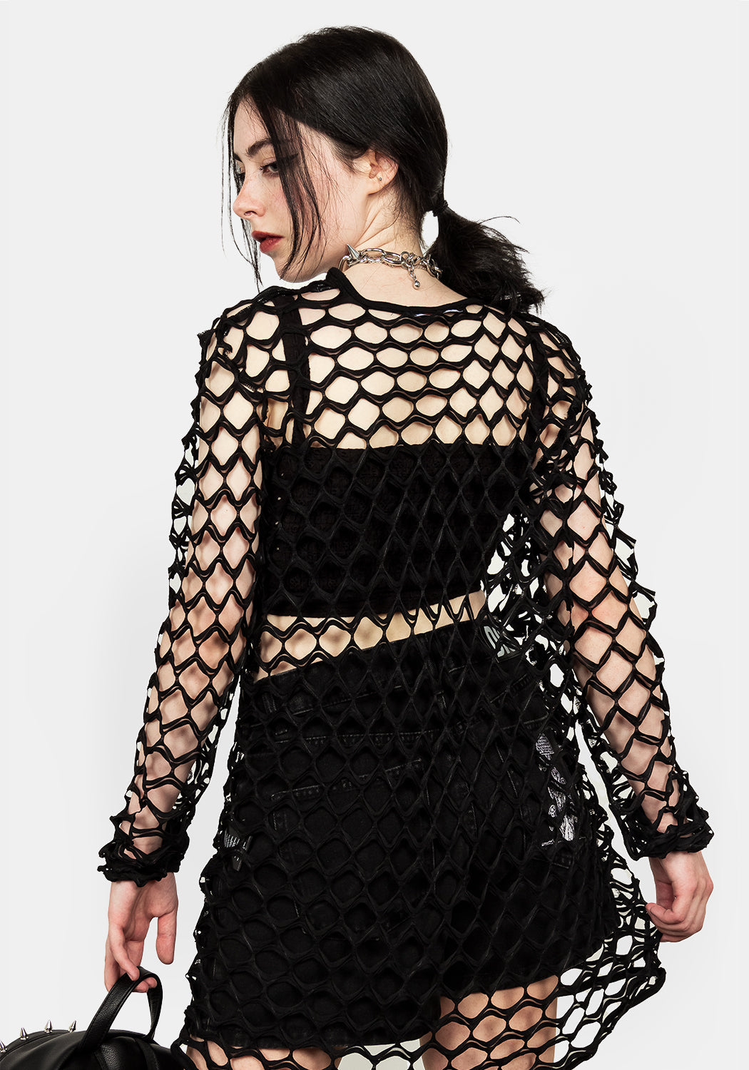 Wide Mesh Fishnet Top with Long Sleeves & Cotton Trim | Snare