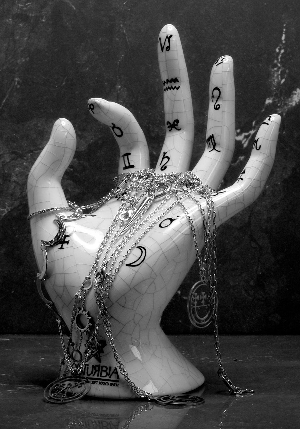 Zodiac Palmistry Hand Jewelry Stand - Ceramic with Zodiac Symbols
