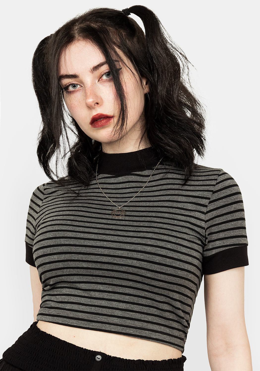 Striped Mock Neck Crop Top | Ribbed Cotton & Stretch | Moina