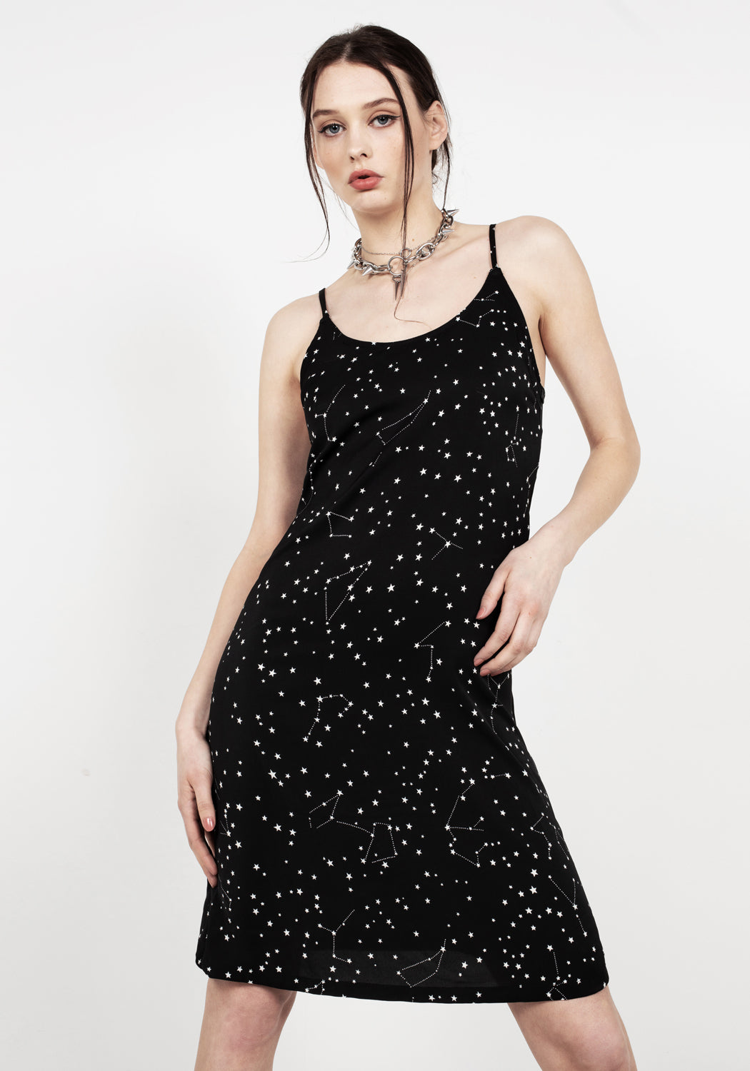Star Print Midi Slip Dress with Adjustable Straps | Celestial