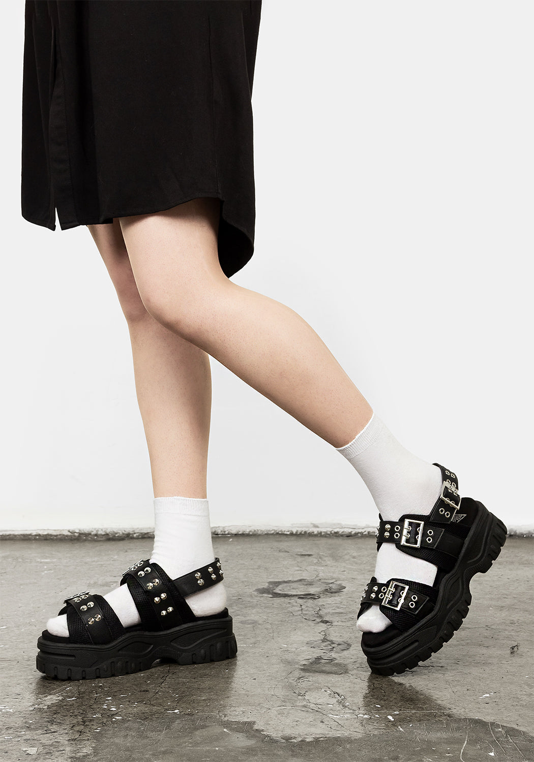 Chunky Platform Sandals with Adjustable Straps & Silver Studs | Transcend