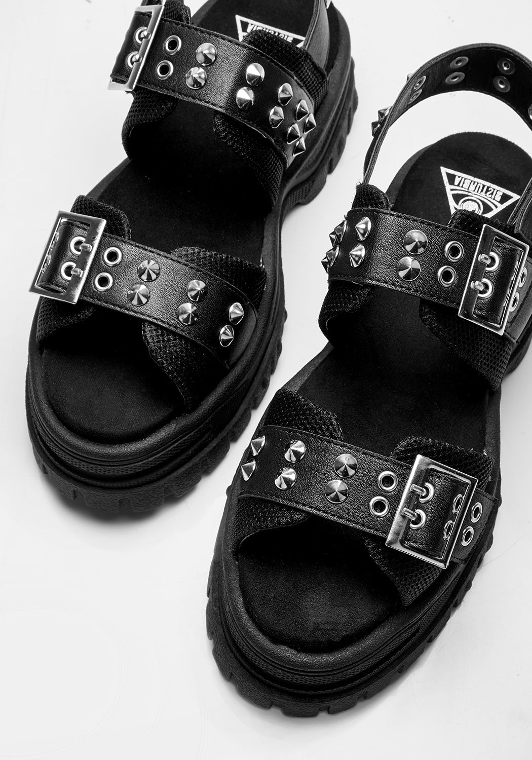 Chunky Platform Sandals with Adjustable Straps & Silver Studs | Transcend
