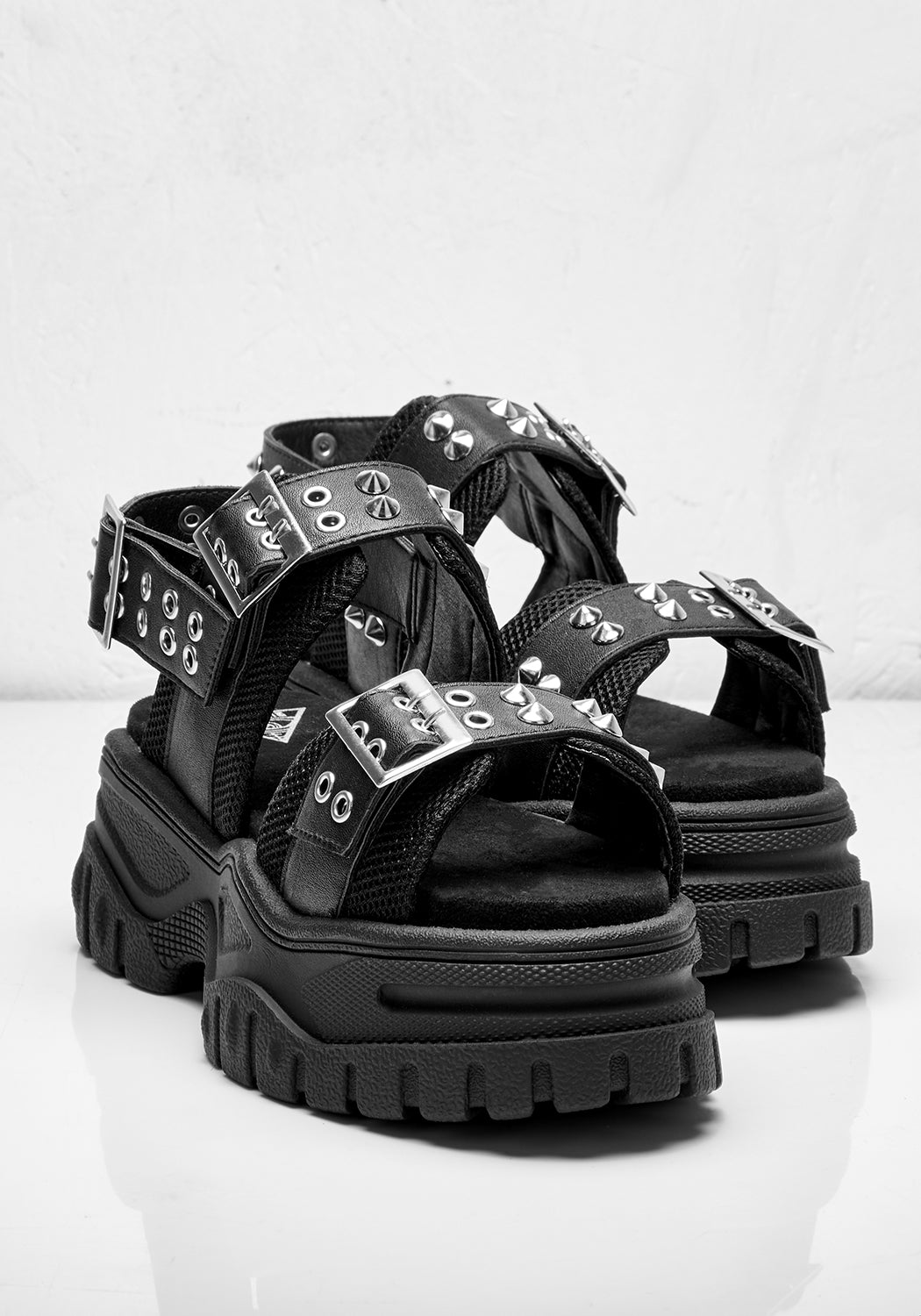 Chunky Platform Sandals with Adjustable Straps & Silver Studs | Transcend