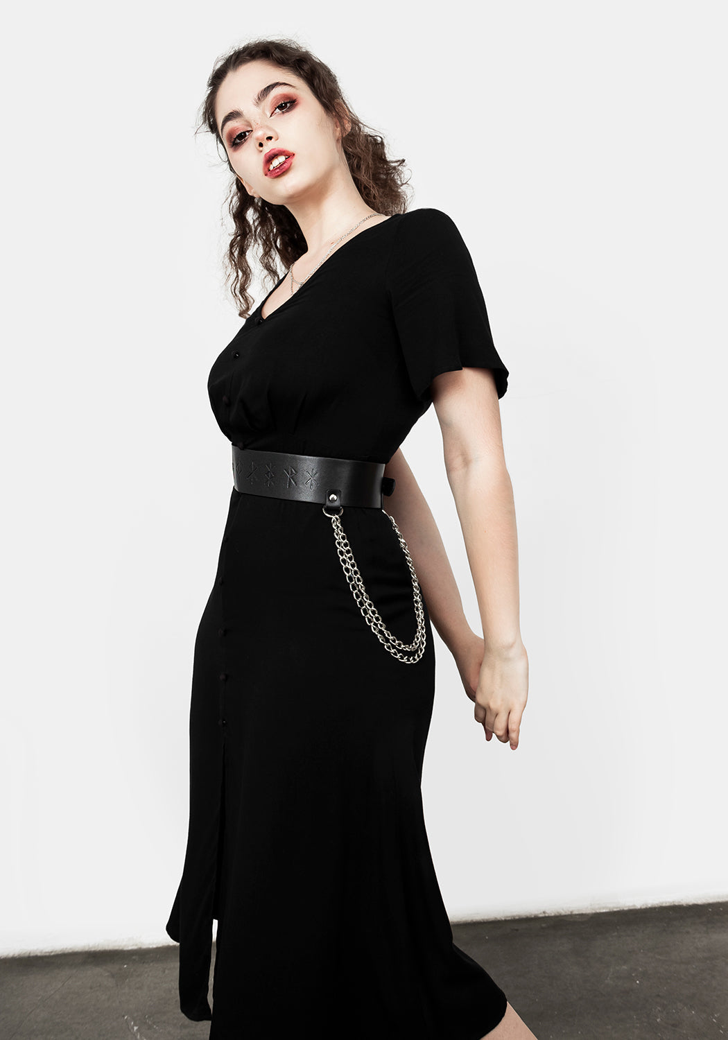 Gothic Chain Waist Belt with Studs & Rune Artwork | DOMINATION