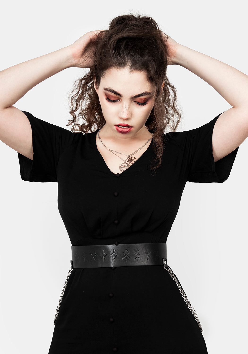 Gothic Chain Waist Belt with Studs & Rune Artwork | DOMINATION