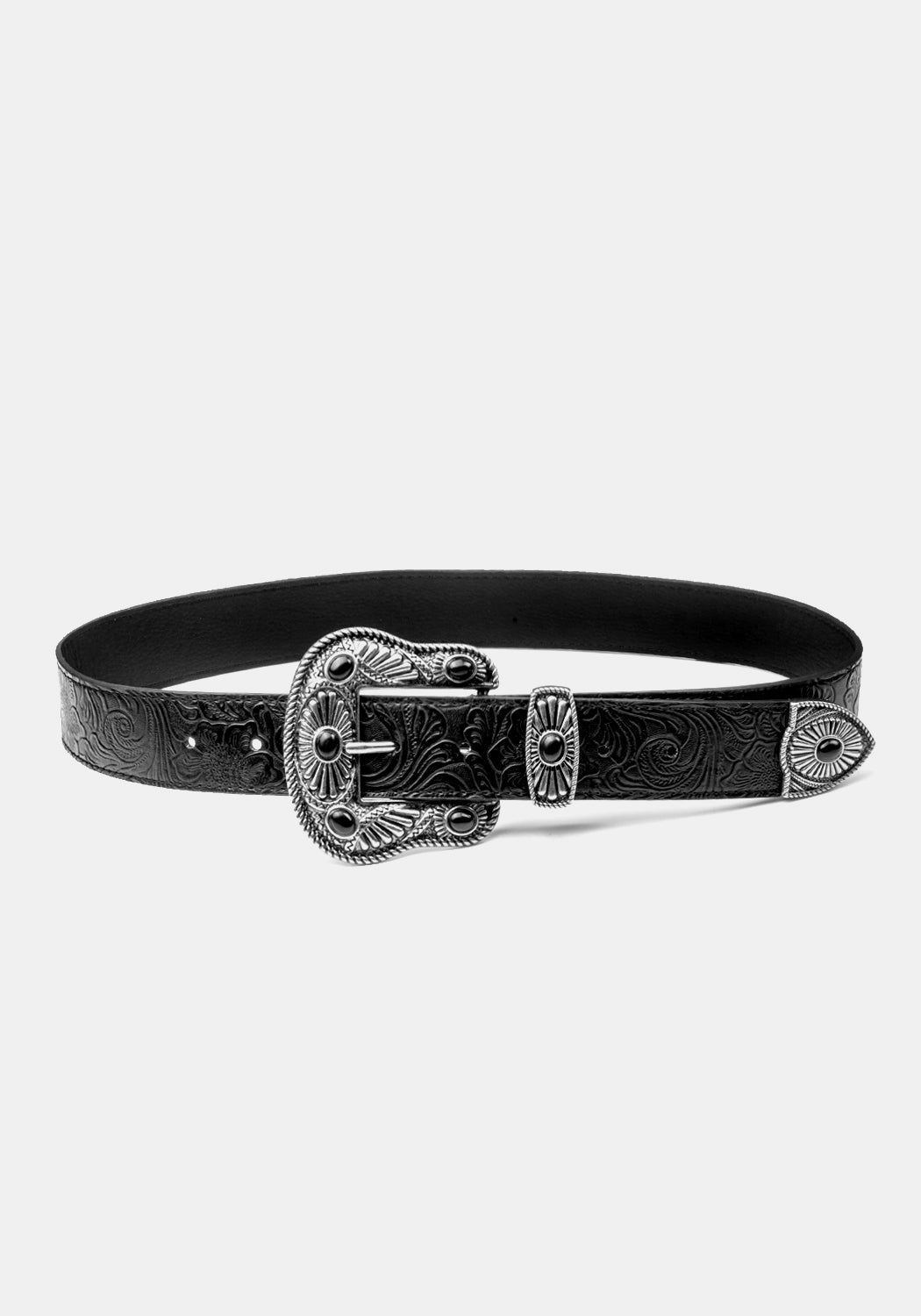 Medieval Floral Embossed Leather Belt with Gemstones | Skellige
