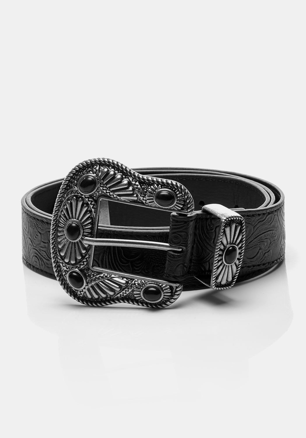 Medieval Floral Embossed Leather Belt with Gemstones | Skellige