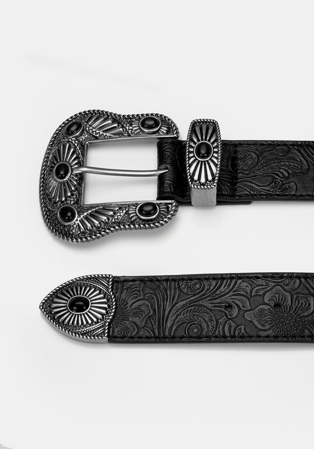 Medieval Floral Embossed Leather Belt with Gemstones | Skellige