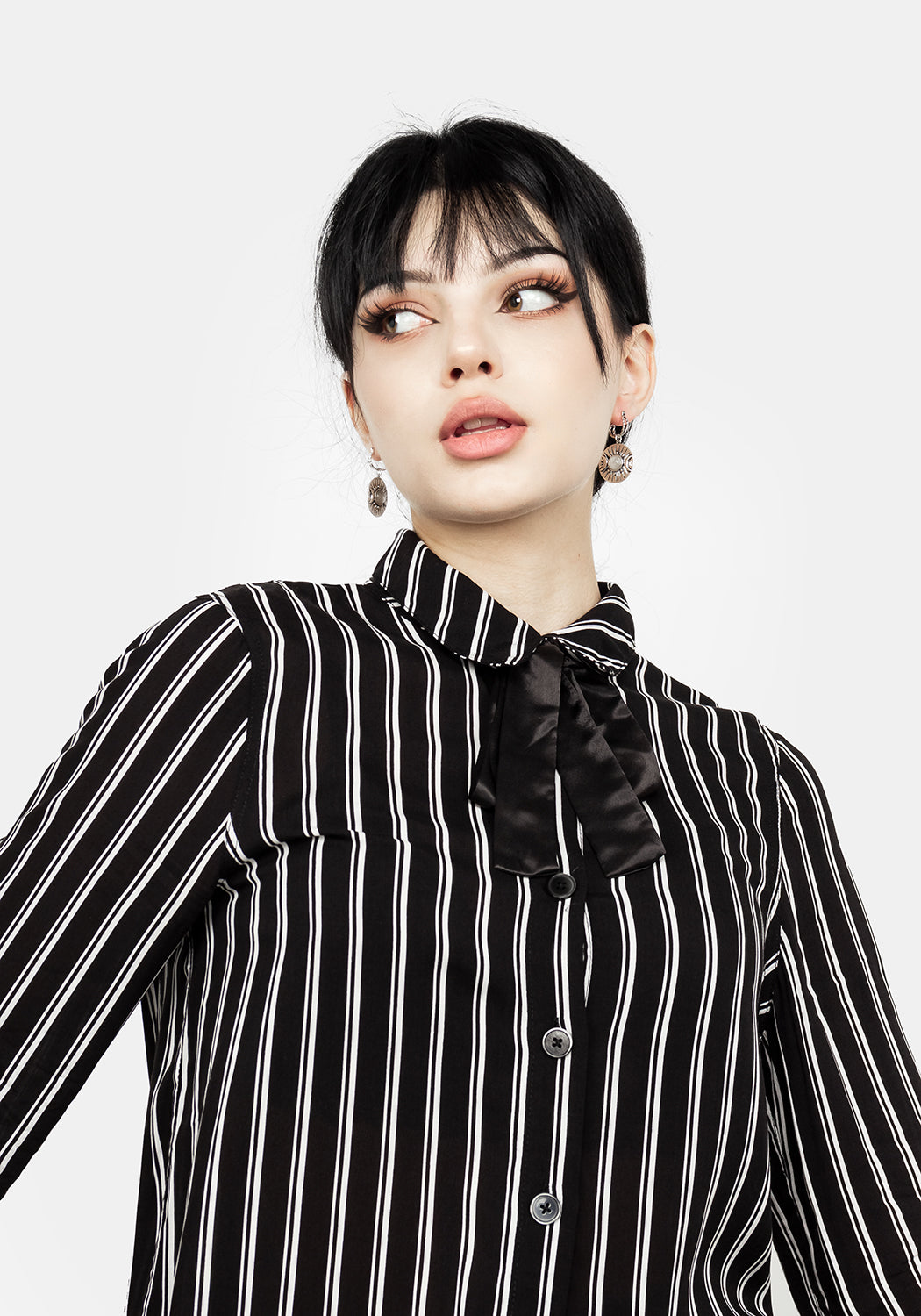 Black & White Stripe Collar Shirt with Removable Tie | Patti